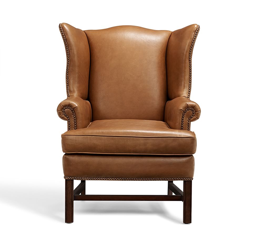 pottery barn thatcher leather wingback chair